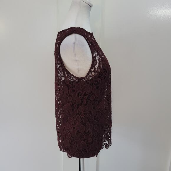 White House Black Market Size S Burgundy Sleeveless Lace Overlay Tank Top - Picture 3 of 9